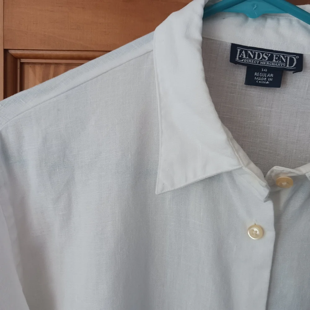 Lands' End White Linen Button Front Shirt sz 14 EUC - Picture 4 of 6